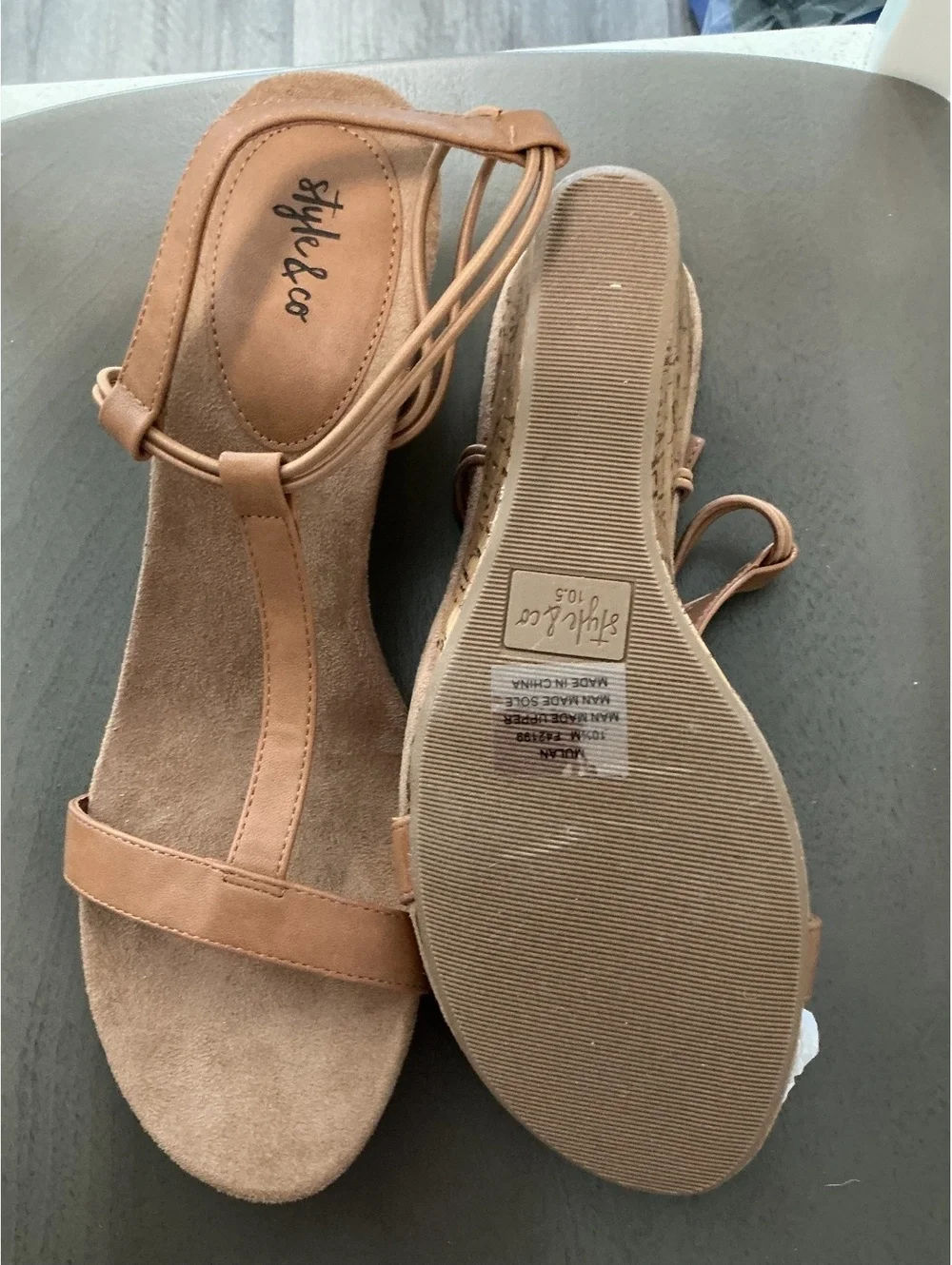 Womans Size 10.5 Style & Co. Mulan Brown T-Strap Wedge Sandal